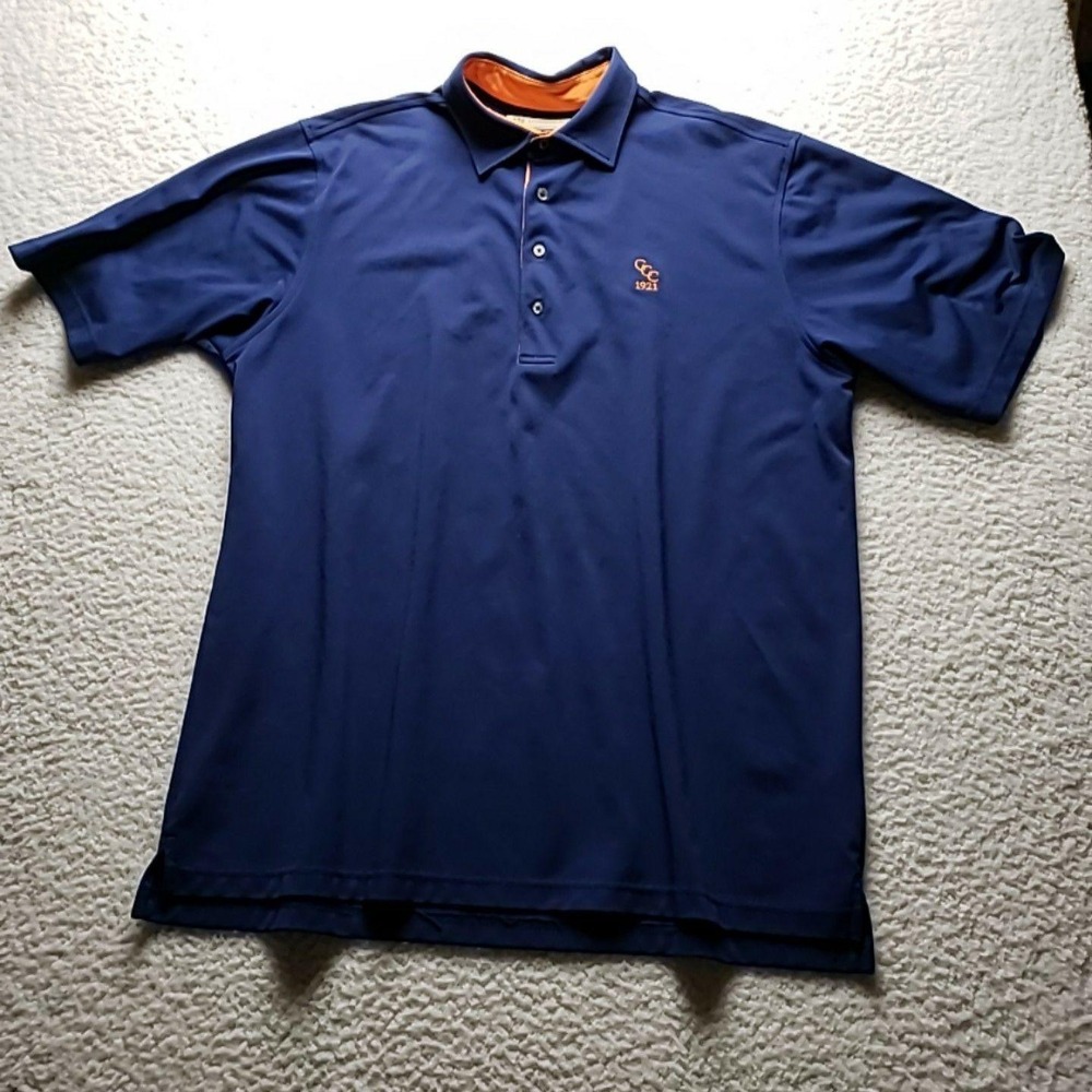 Donald Ross Polo Shirt Mens L Blue Solid CCC 1921 Golf Logo Performance Top